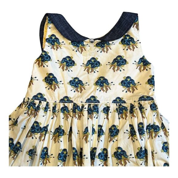 Girls Yellow Dress with Blueberry Print Pan Collar Retro Vintage Design Dress - Picture 2 of 3